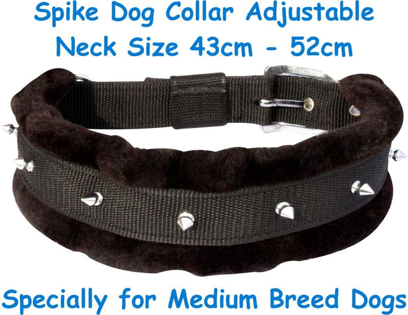 S.Blaze Good Quality Padded Fur Spike Dog Collar Adjustable Neck Size 43cm - 52cm Specially for Medium Breeds Dog Everyday Collar  (Medium, Black Fur Spike M)