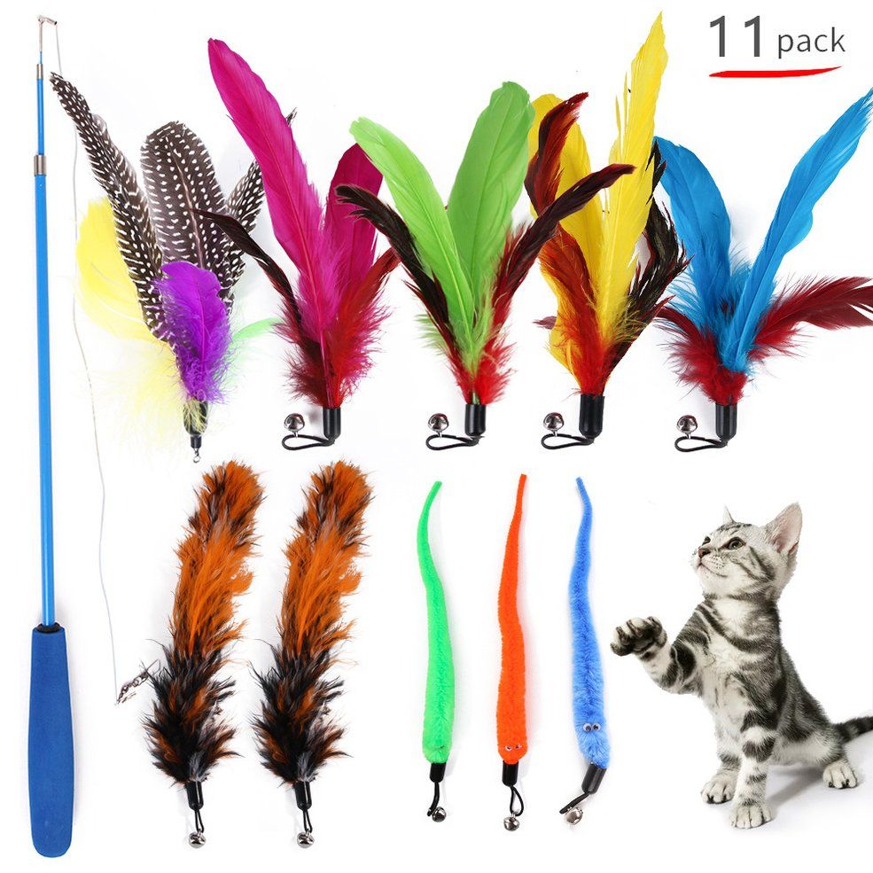 HA Pet Combination Set Feather Replacement Head Retractable Funny Cat Stick