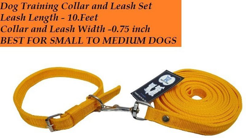 THE DDS STORE Dog Training Lead 10.Feet Long Nylon Webbing Recall Leash & Collar 0.75 inch Dog & Cat Collar & Leash  (Medium, YELLOW)