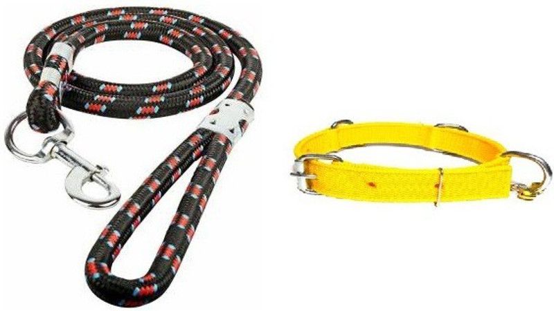 Pet N Perry Pet N Perry Export Quality Dog Yellow Ghungroo Collar & Multicolour Rope Medium Dog Collar & Leash  (Medium, YELLOW, MULTICOLOUR)