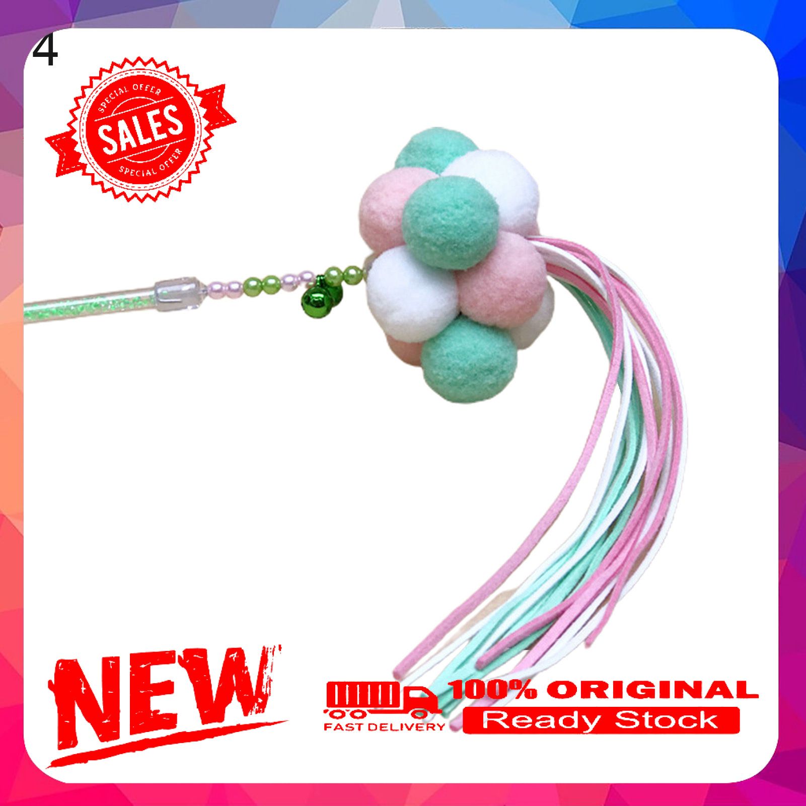 Vist Fox Manual Cat Stick Interactive Pompom Tassel Teasing Wand Kitten Toy Pet Supply