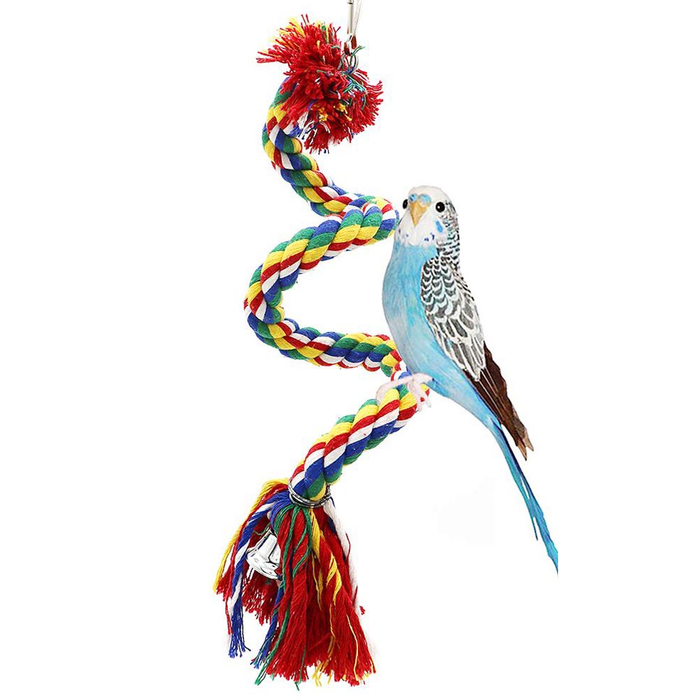 6Pcs Cockatiel Parrot Finch Birds Wooden Swing Chewing Hanging Bell String Toys