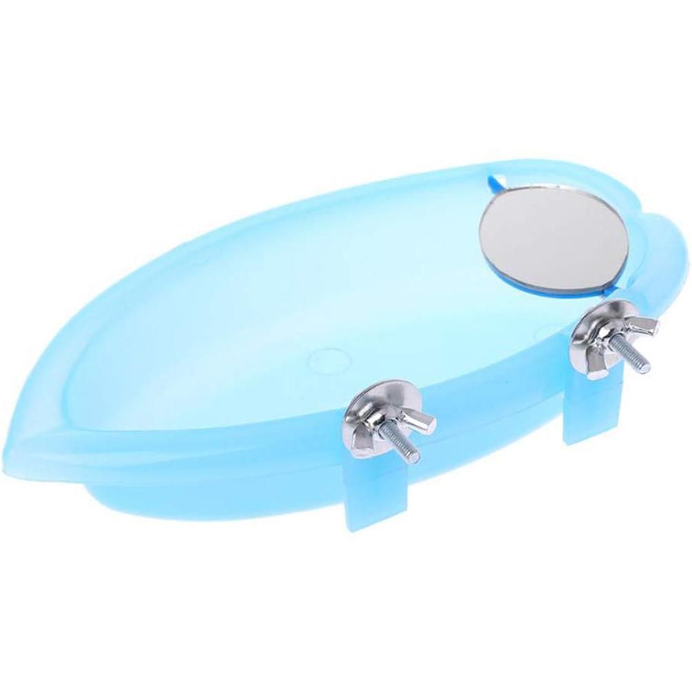 Bird Bath With Mirror Toy For Pet Small Medium Parrot Parakeet Cockatiel Conure Budgie Lovebird Finch Canary African Grey Cockatoo Amazon Cage Shower Bathing Tub Food Feeder Bowl