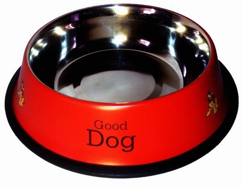 Pet Club51 Round Stainless Steel Pet Bowl  (0.6 L Red)