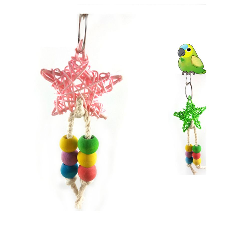 Colorful Bead Bird Five-Point Star Shape Cage Swing Chewing Climbing Parrot Toy