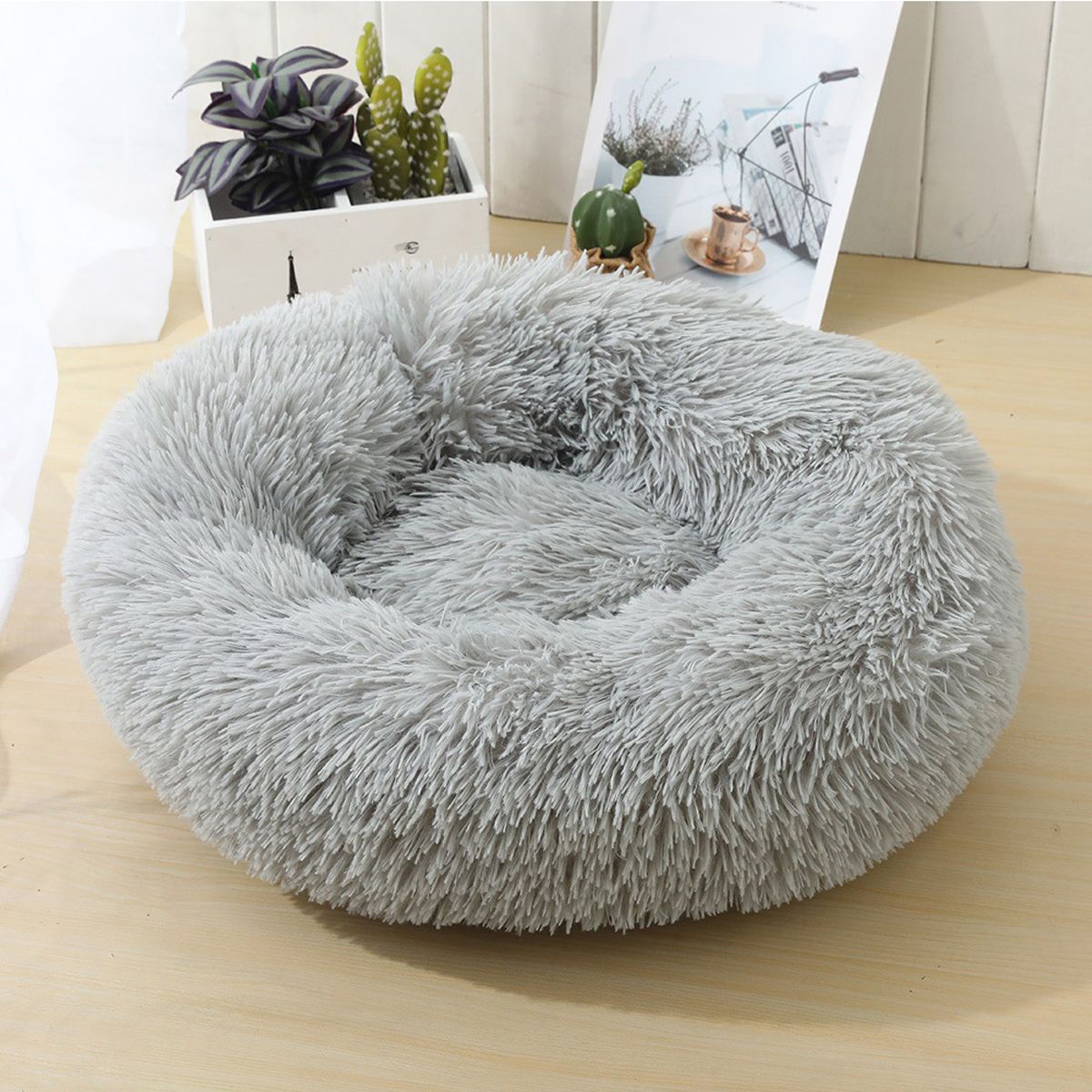 cute Dog Pet Cat Calming Bed Beds Large Mat Comfy Puppy Fluffy Donut Cushion Plush