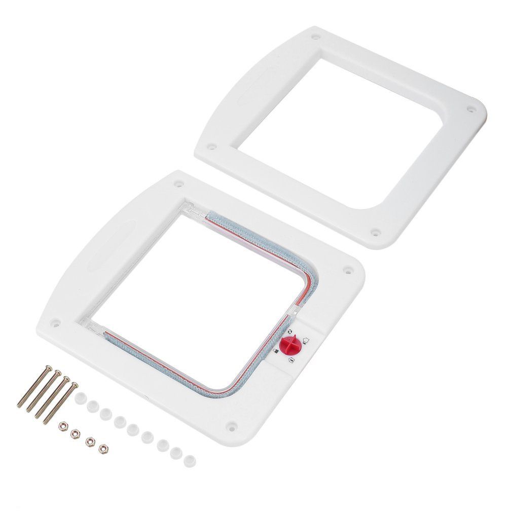 4 Way Locking Lock Pet Cat Kitty Small Dog Doggy Puppy Flap Safe Door Tunnel White