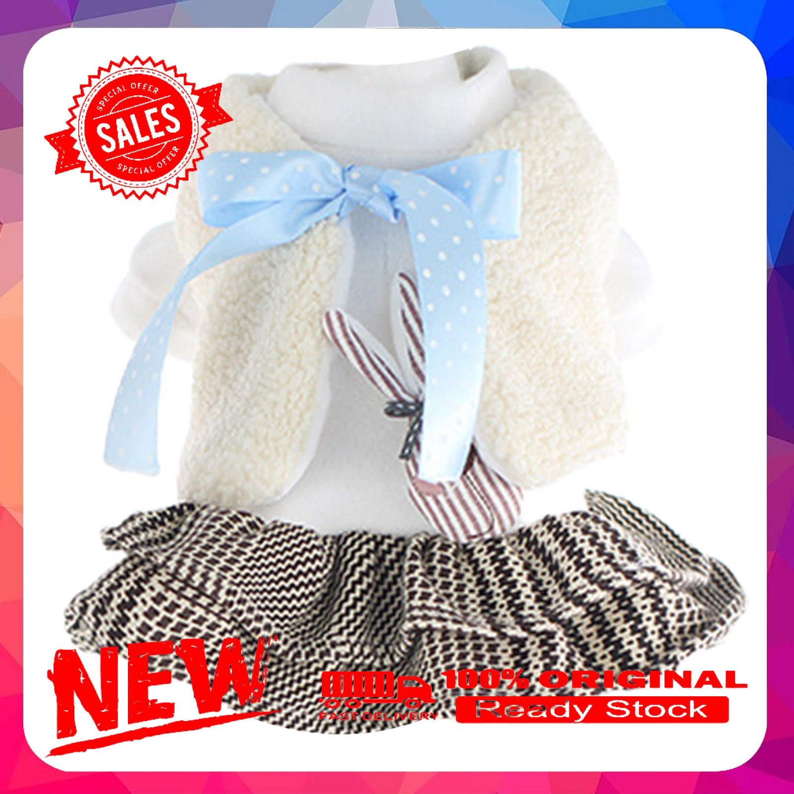 Vist Fox 2Pcs/Set Pet Skirt Double-layer Plaid Hem Dress-up Warm Cute Pet Dogs Princess Dress Jacket Suit for Autumn