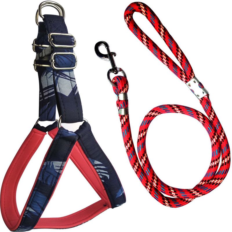 PEDIGONE Dog Belt Combo of Blue Military Padded Dog Body Harness with Red Lead 1.5m Lengthy Dog Harness & Leash  (Medium, Multi-Color)