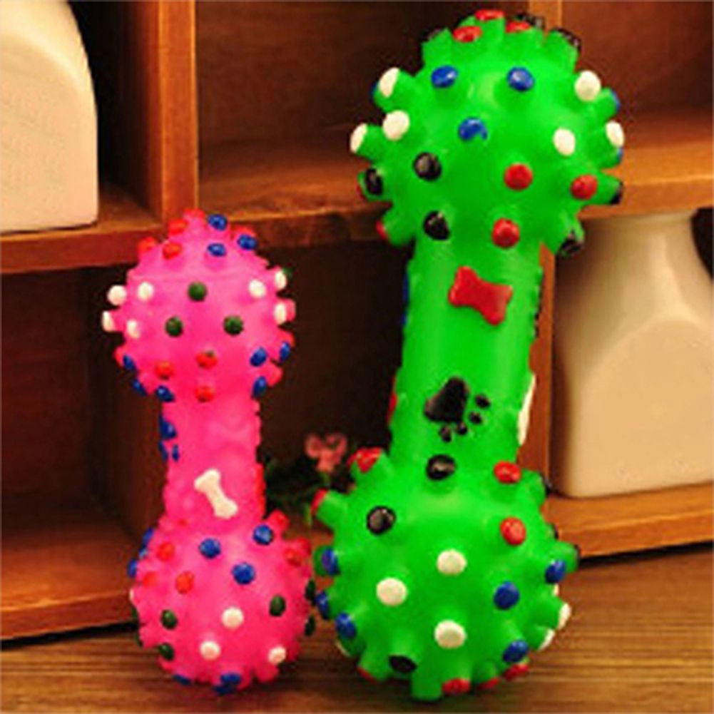 Pet Dog Puppy Cat Funny Sound Toy Rubber Dumbbell Ball Squeaker Chewing Ball