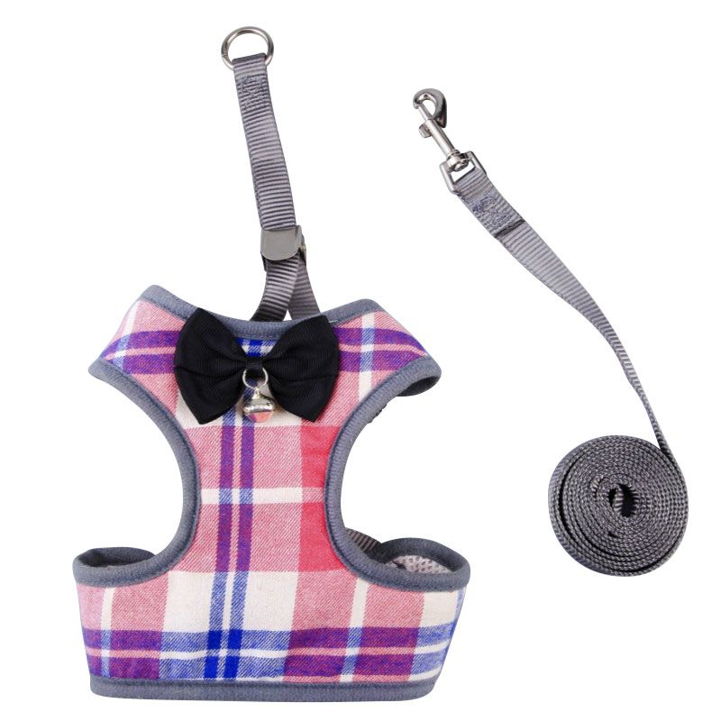 Plaid  Harness Leash Pet Vest Leashes Set With Bell Tie Lead for Small Puppy s Chihuahua Yorkie Pug