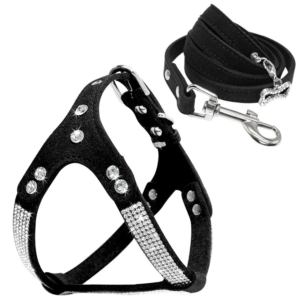 Rhinestone French Bull Harness Bling Suede Leather Puppy s Harness Crystal  Small  Vest S M L  for Chihuahua odle