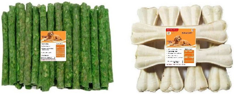 SAWAY Dog Healthy Green Munchy & 8 Inch White Bone 500-500gm Mint 1 kg (2x0.5 kg) Dry Young, Senior, Adult Dog Food