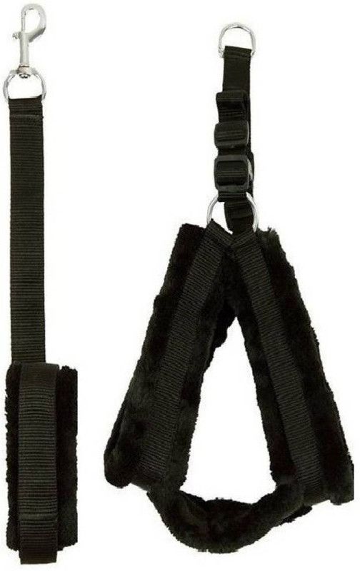 ALCAZAR ALC167 Dog Harness & Leash (Medium, BLACK 1 INCH NYLON MATERIAL WITH SOFT FUR PADDING FOR MEDIUM PET) Dog Harness & Leash  (Medium, Black)
