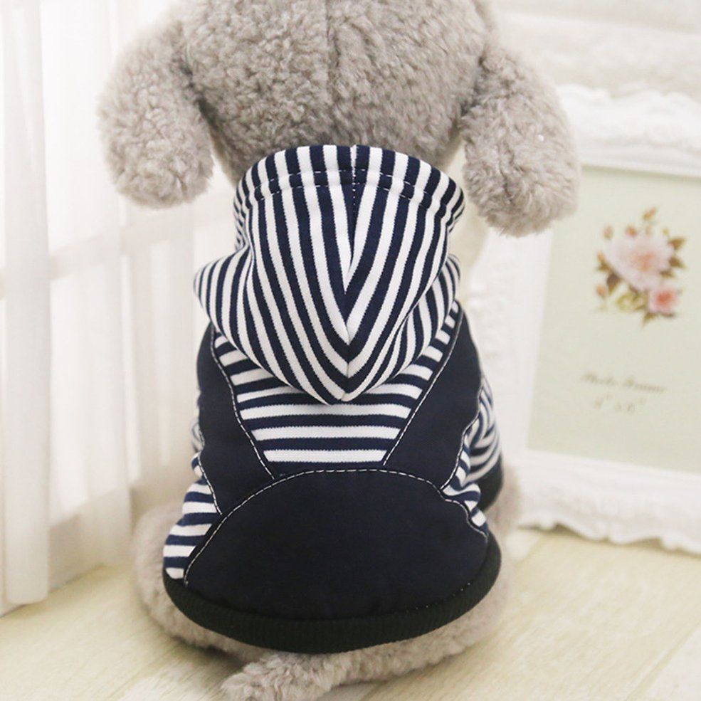 MA Autumn Winter Dog Clothes Striped Hooded Soft Fleece Warm Pet Dog Clothes XS-7XL