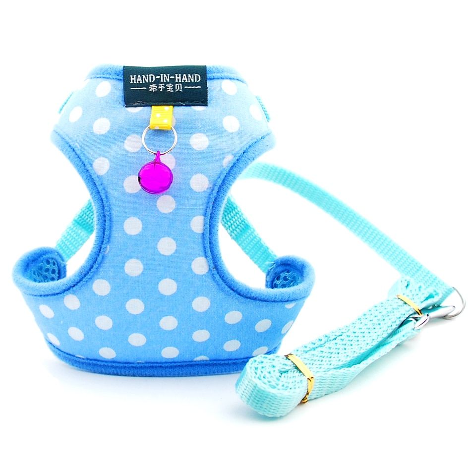 lka Dot Print Cotton Harness Vest Pet Adjustable with Bell ng Leash for Puppy Mesh Harness for Small Medium