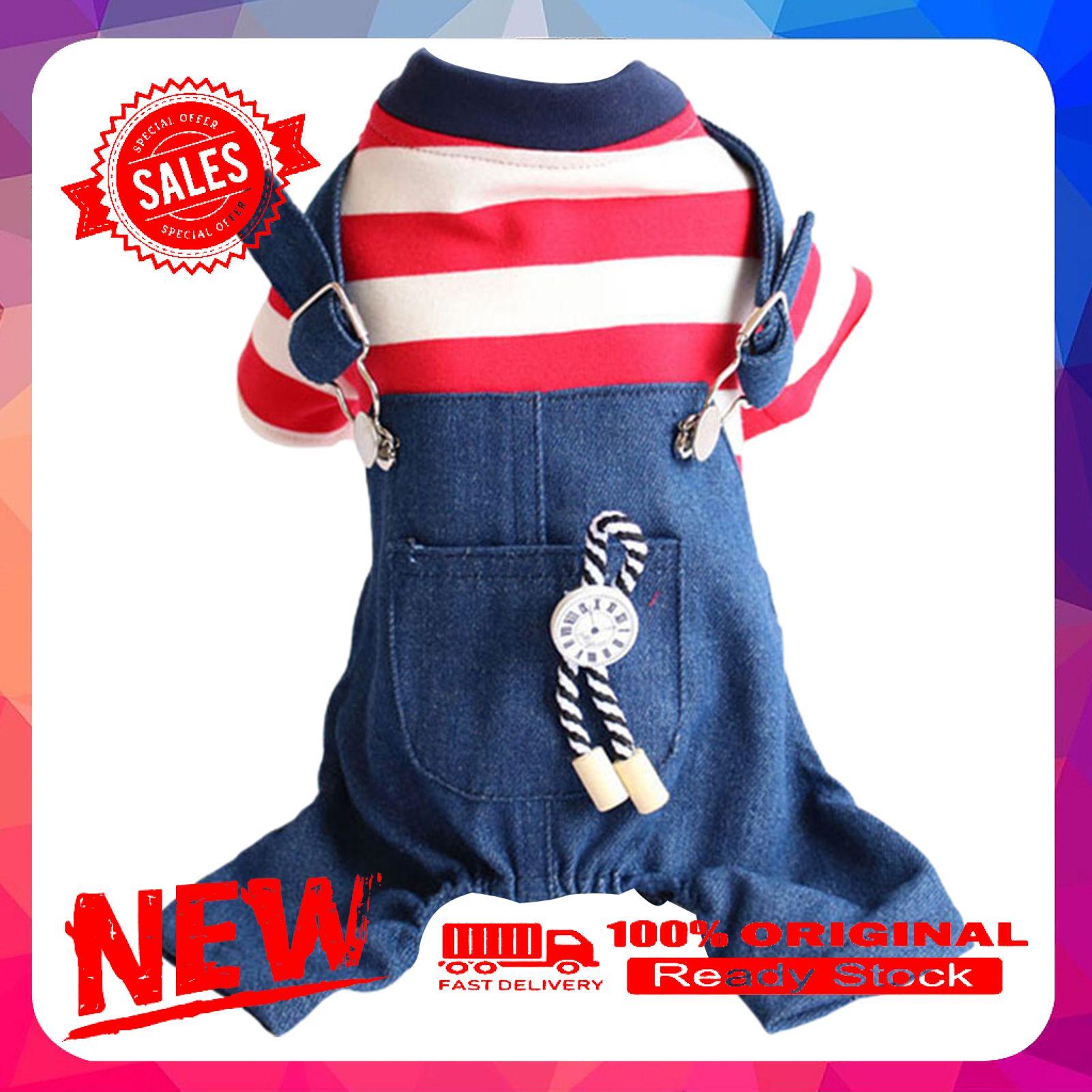 Pet Costume Stripes Pattern Windproof Vintage Pet Dog Warm Strap Jumpsuits Outfit for Small Dogs