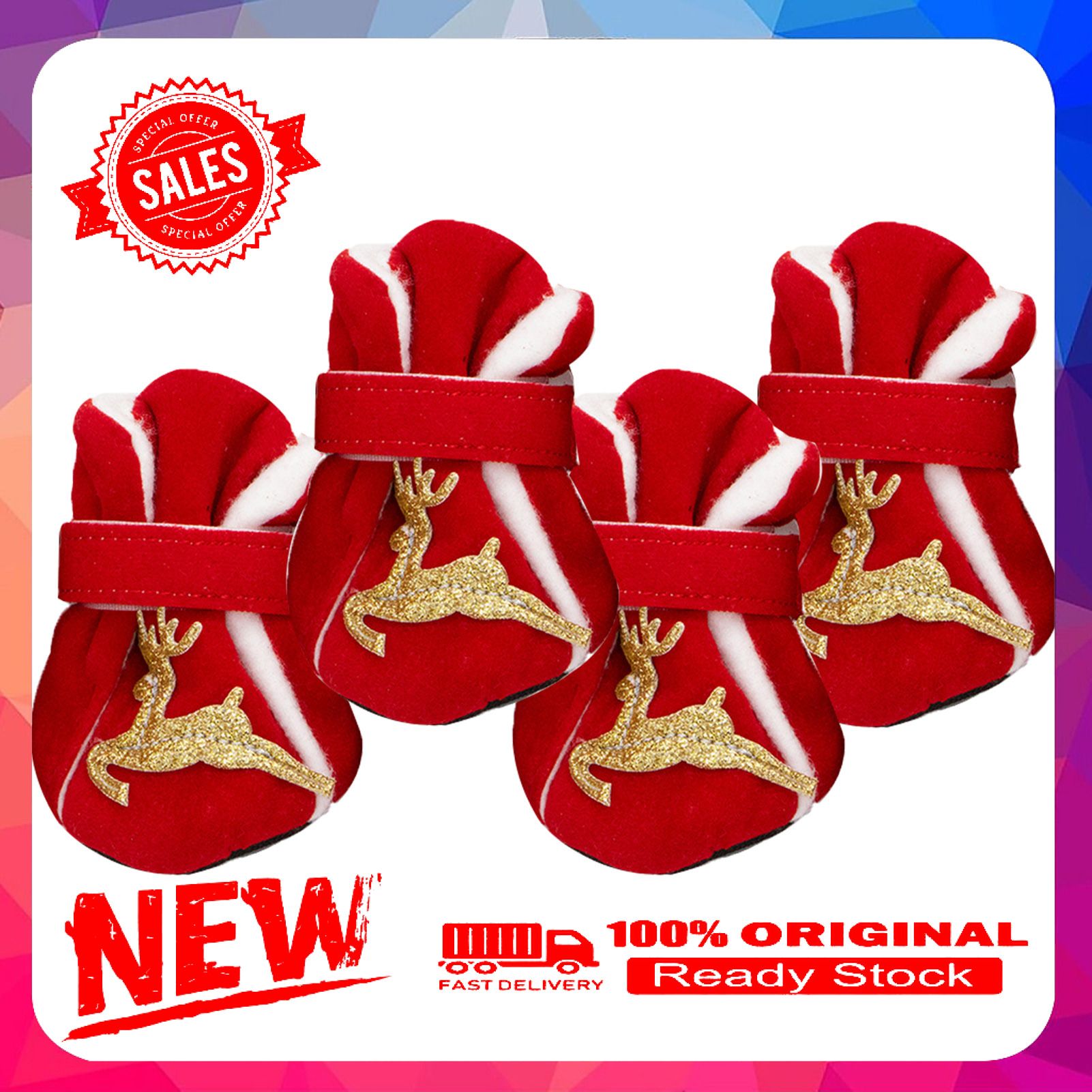 4Pcs/Set Pet Shoes Christmas Elements Design Non-slip Skin Friendly Fashion Pet Dogs Sneakers for Festival