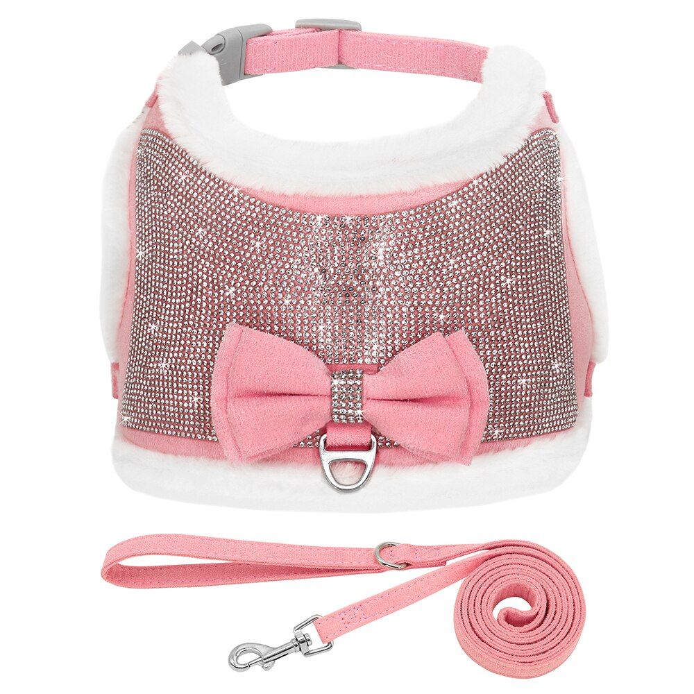Rhinestone   Harness Warm Winter  Harness Leash Set Puppy Clothes Fleece Pet Coat Vest For Small s Chihuahua Yorkie