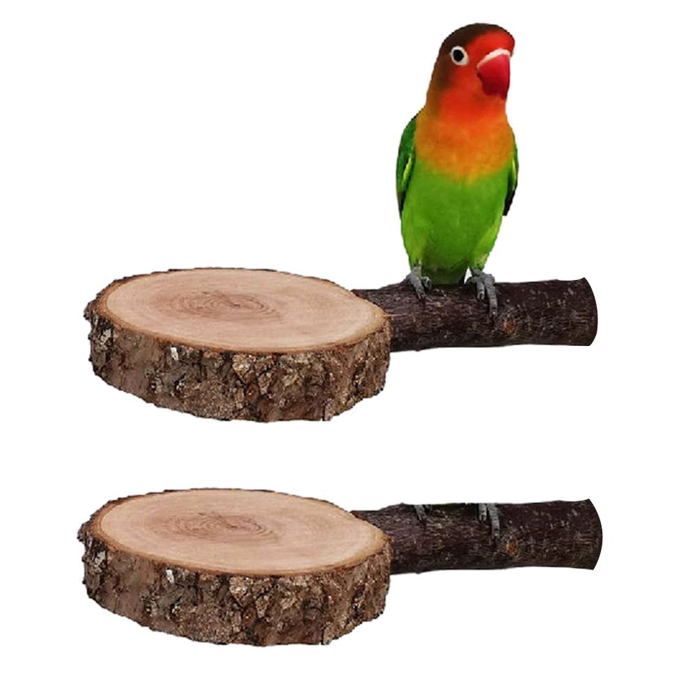 2Pcs Pet Bird Parrot Cage Wood Perch Stand Playground Platform Training Chew Toy