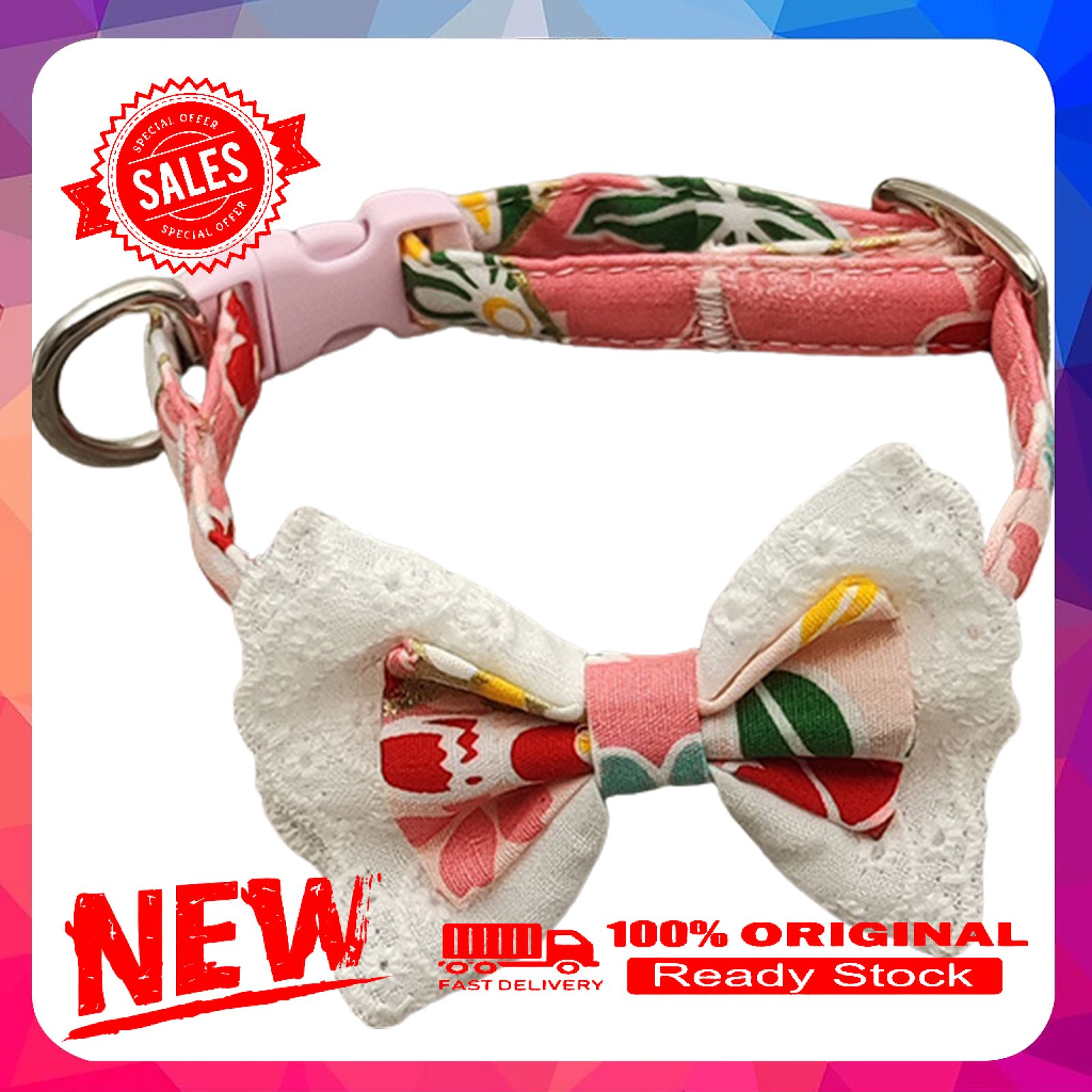 Miss cherry Pet Collar Eye-catching Adjustable Size Cotton Decorative Pet Collar with Safety Buckle for Home