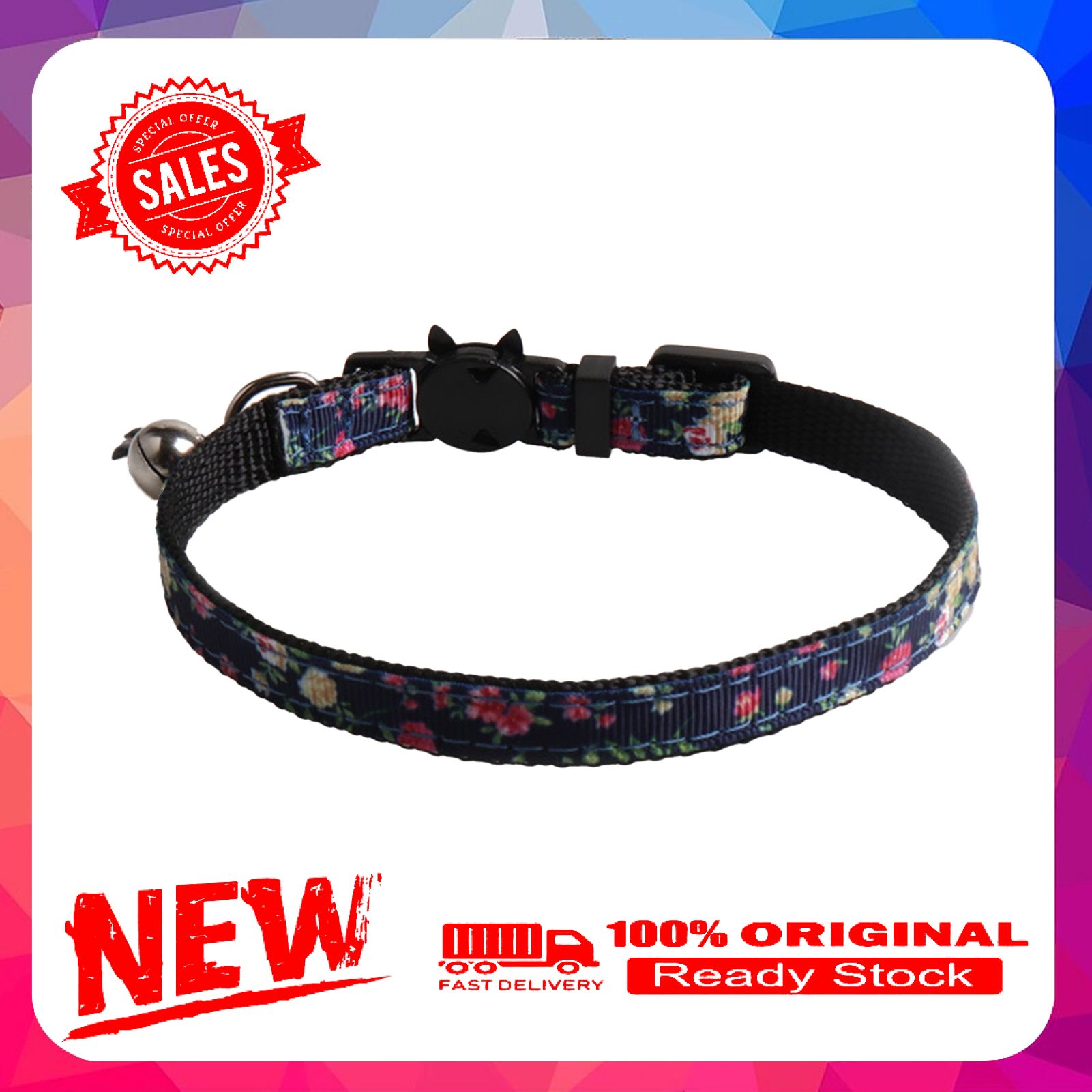 Miss cherry Pet Collar Floral Print Adjustable Skin Friendly Kitten Collar Necklace with Bell for Pet Accessories