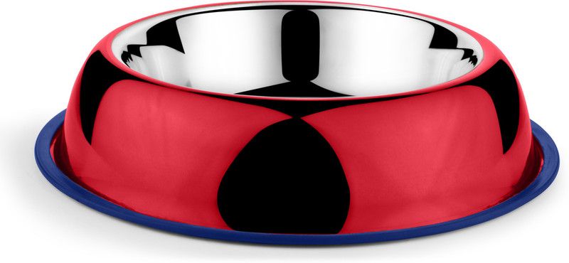 HM Steels HMSTEELS Dog bowl belly Shape Round Stainless Steel Pet Bowl  (2000 ml Red)