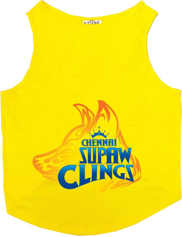 RUSE T-shirt for Dog  ("Chennai Supaw Clings" Printed Tank Dog Jersey/Yellow/XL)