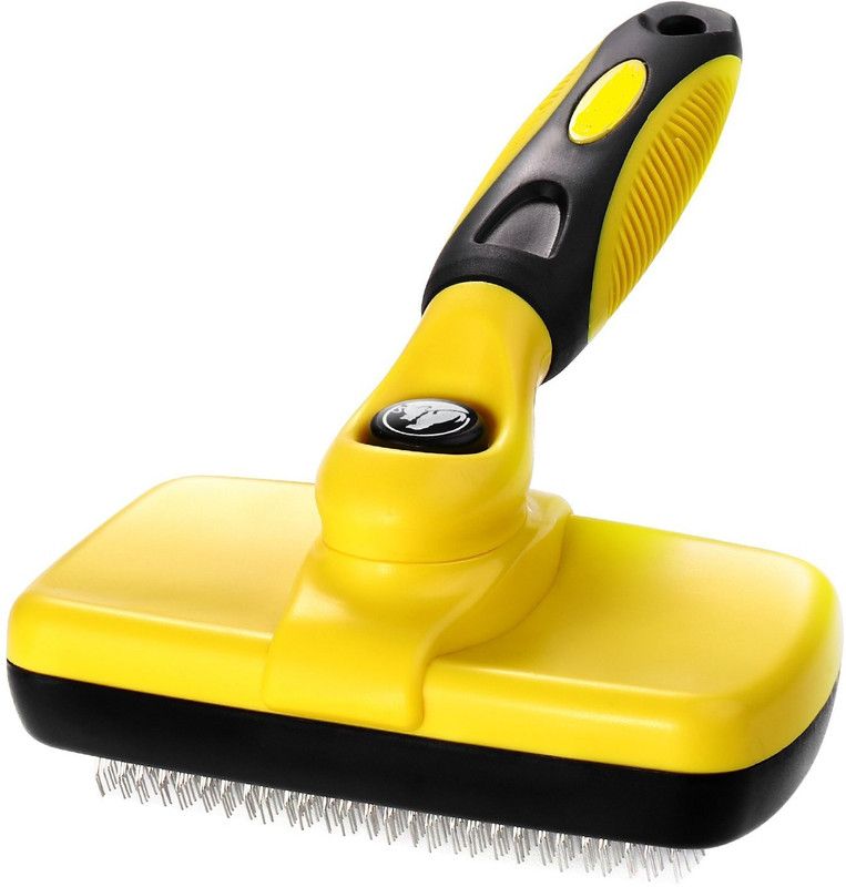 Emily Pets Self Cleaning Slicker Brush with Ergonomic Non-Slip Handle (Yellow) Slicker Brushes for Dog, Cat, Rabbit