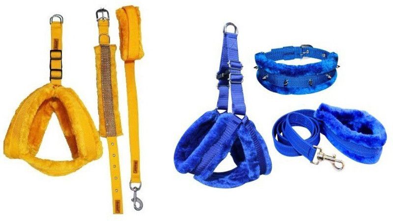Pet N Perry PetNPerry Export Quality Dog Yellow Furr Harness Set&Blue Spyke Harness Medium Dog Training Harness  (Medium, BLUE, YELLOW)