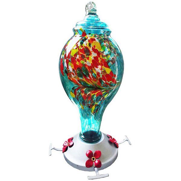 Glass Bird Feeder or Outdoors Containing Bird Feeder Hand Blown Glass Perfect for Garden Decoration