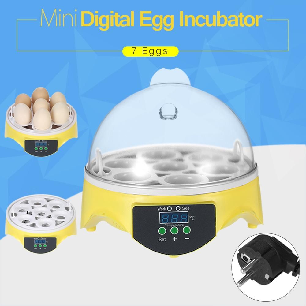 7 Eggs Mini Digital Egg Incubator Hatcher Transparent Eggs Hatching Machine Automatic Temperature Control for Chicken Duck Bird Eggs AC220V