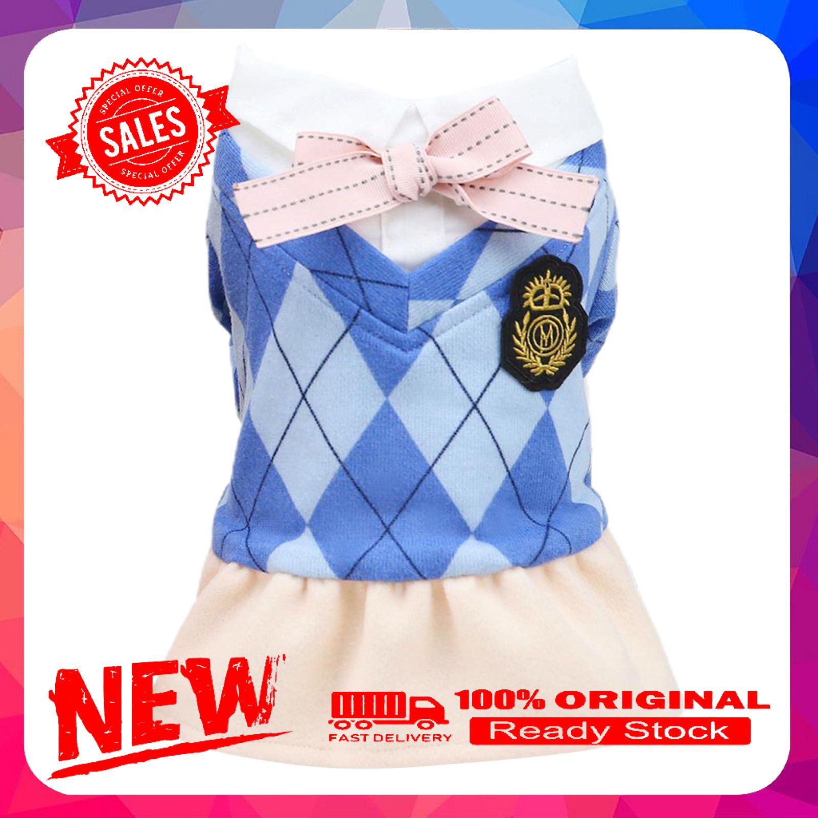Dog Skirt Plaid Design Lapel Collar Fashion Puppy  Winter Warm Skirt Pet Clothes