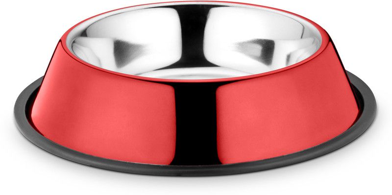 HM Steels HMSTEELS Dog bowl Round Stainless Steel Pet Bowl  (1000 ml Red)