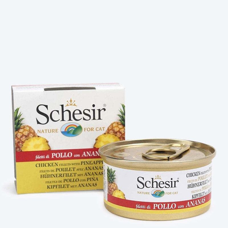 Schesir 40% Chicken Fillets With Pineapple Canned Wet Cat Food - 75 g Chicken 0.3 kg (4x0.07 kg) Wet Adult Cat Food