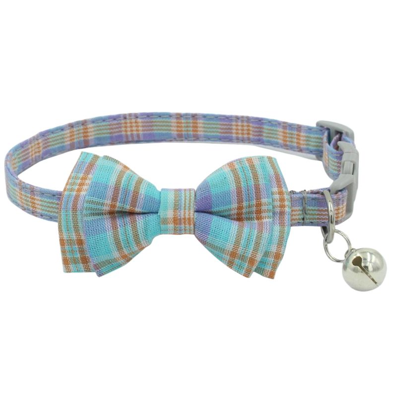 Pet Dog Supplies Cute Buckle with Bell Pets Dog Collar with Lattice Bowknot for Small Dogs Cat(Blue)