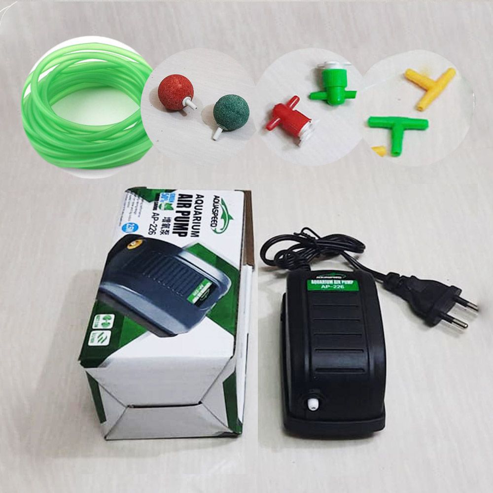 AQUASPEED (AP-226) Aquarium Air Pump (Single Output) + Fish Tank Oxygen Pump with Air Bubbling Stone Accessories