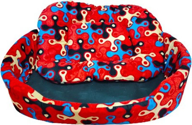 Flipkart Perfect Homes Studio Oval Dog | Cat bed Foam Soft velvet Polyster fiber L Pet Bed  (Red, Blue, Black, Yellow)