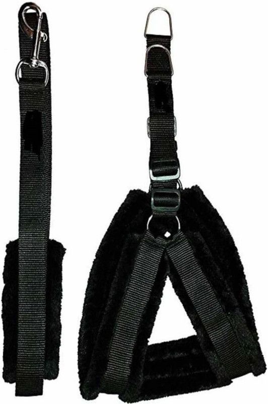 Veditya Fur Body Harness & Leash Set (Black, Large, 1.25inch) Dog Standard Harness  (Large, Black)