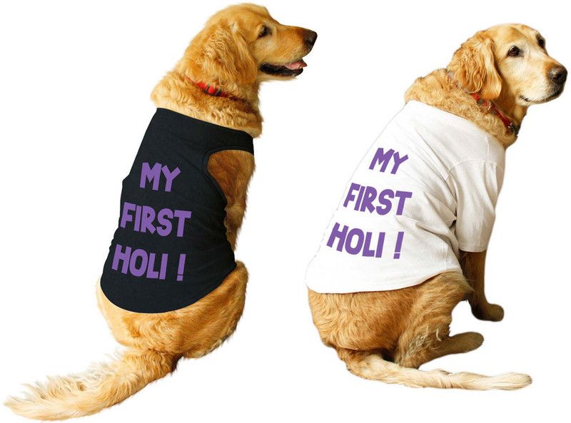 RUSE Tank, T-shirt for Dog  (My First Holi Printed Tees For Dog gifts.(Black/White))