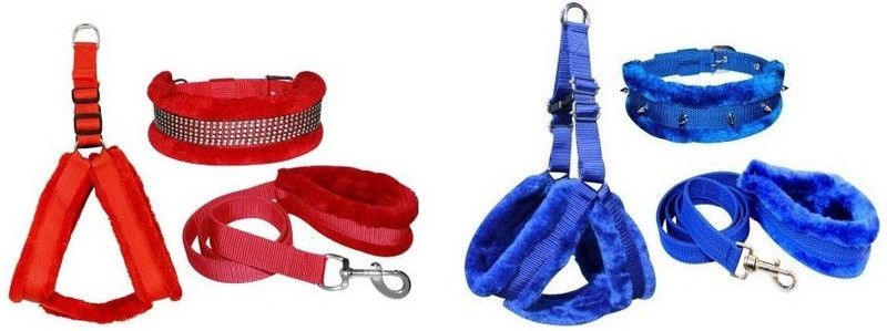 SAWAY Sway Export Quality Dog Red And Blue Furr Hrness Set Large Dog NA Harness  (Large, RED,BLUE)