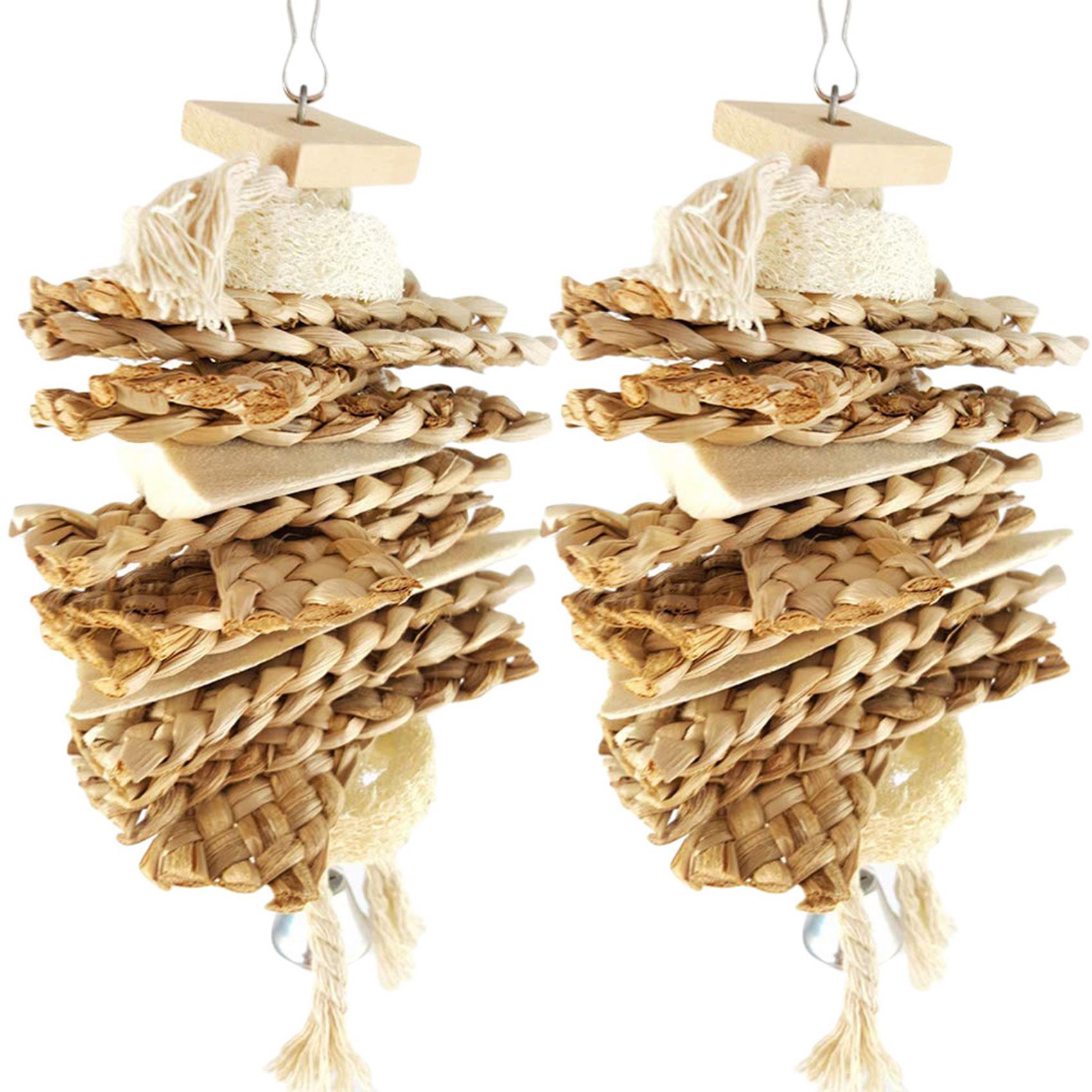 2X Bird Chewing Toys Loofah Cuttlebone Grass Parrot Budgies Cockatoo Parakeet Cockatiel Cage Bite Toy Wood Color