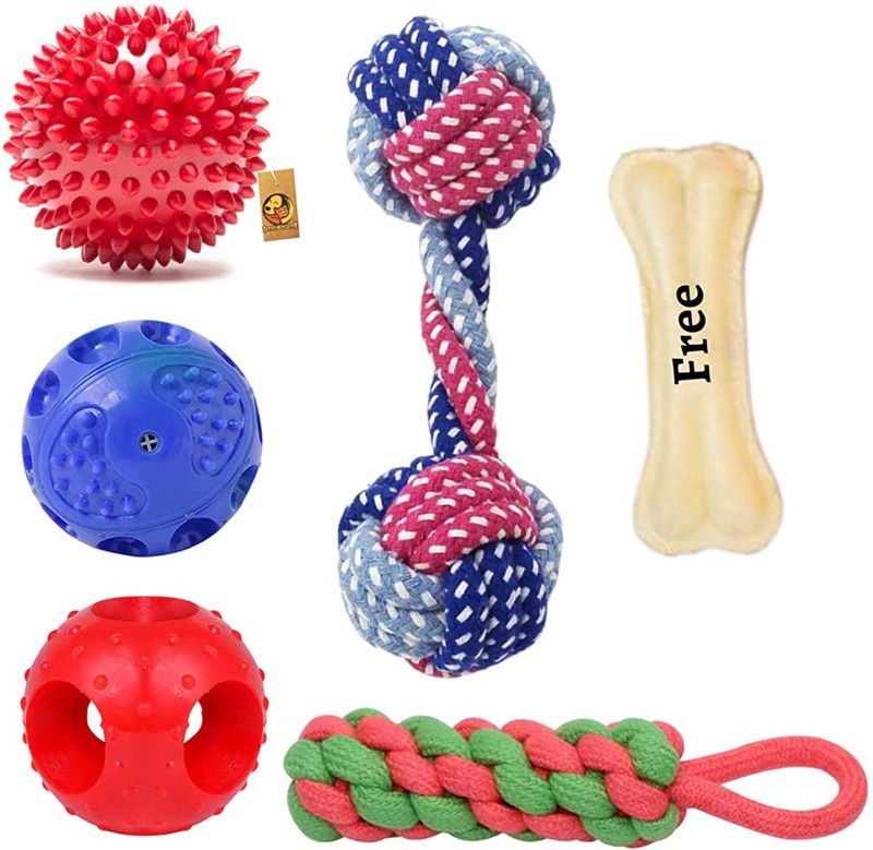 Foodie Puppies Dumbbell Rope, Corn Stick Rope, Hard Squeeze, Spike & Hallow Ball Cotton Chew Toy For Dog