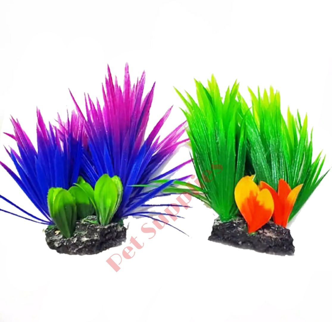 Aquarium Artificial Colorful Silicone Plant Decoration Ornament 2 Pieces