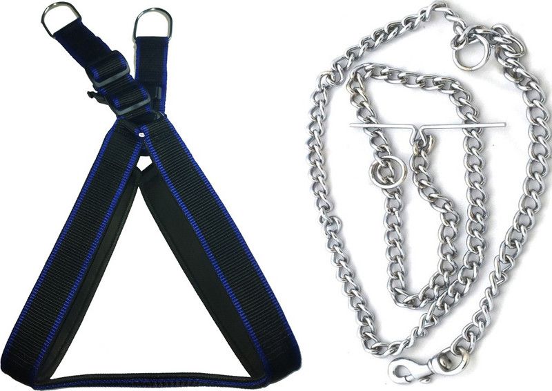 The Unique Dog Harness & Chain  (Medium, Black)