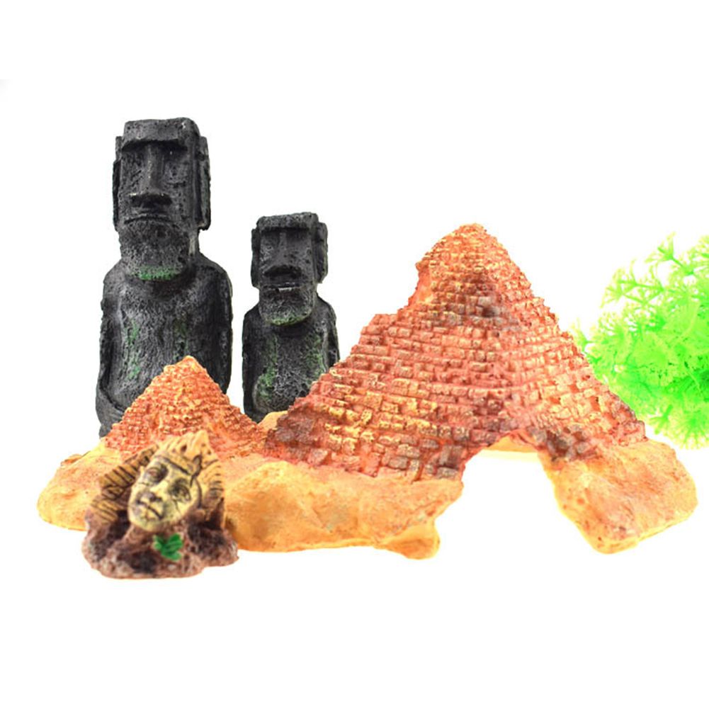 Resin Pharaoh Pyramid Easter Island Statue Aquarium Ornament Fish Tank Decor