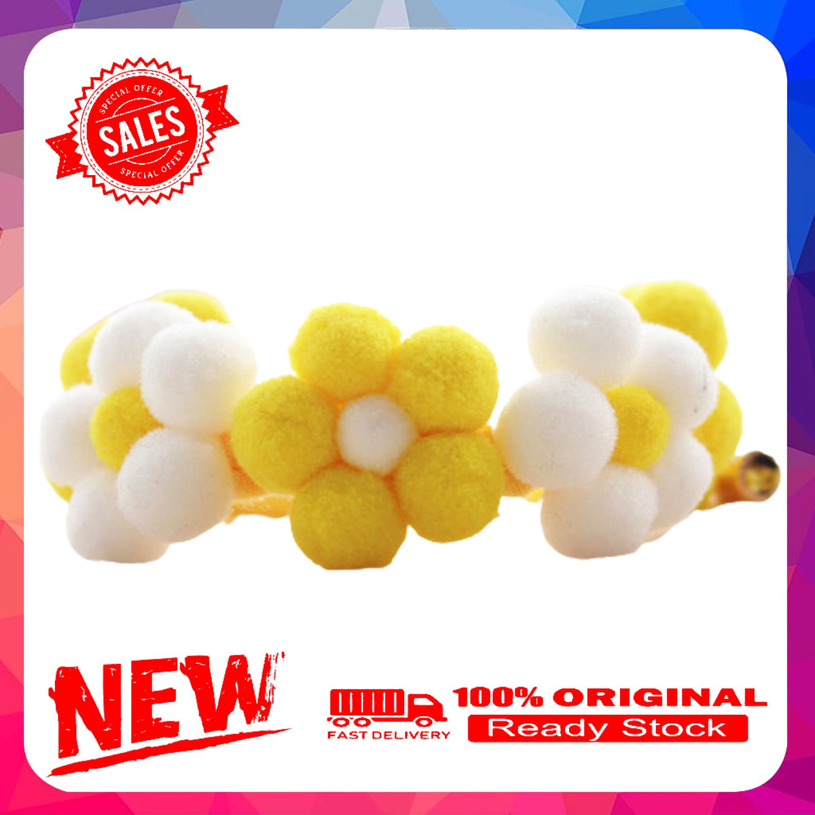 Miss cherry Adjustable Hand-woven Plush Ball Flower Pet Collar Cat Dog Neck Strap Pet Supply