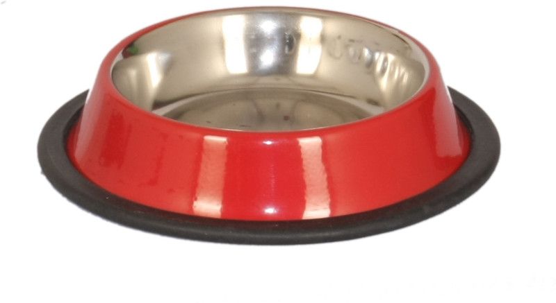 Pet Club51 Round Stainless Steel Pet Bowl  (450 ml Red)