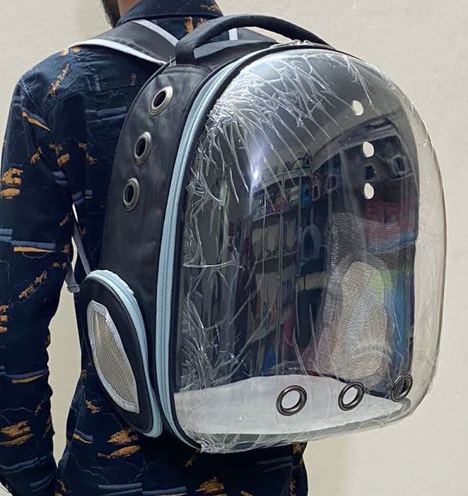Dog Cat Transparent Space Capsule Breathable Shoulder Bag Outside Travel Portable Carry Pet Backpack Black Color