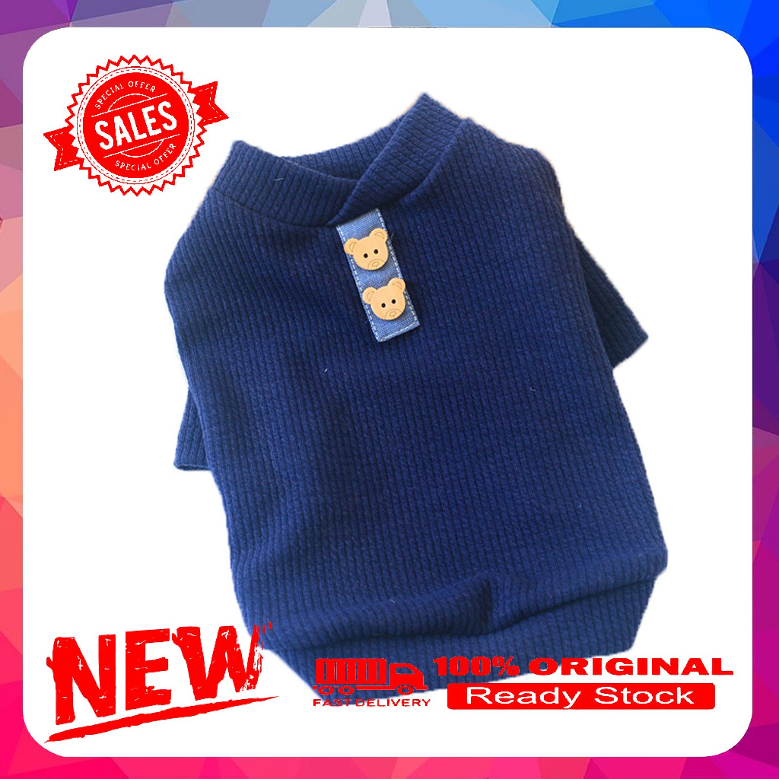 Vist Fox Pet Sweater Solid Color Long Sleeve Cotton Skin-friendly Dog Sweatershirt for Daily Life
